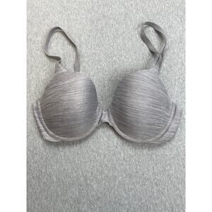 Victorias Secret Bra Women 34DD Gray Stretch Underwired Uplift Semi Demi Push Up